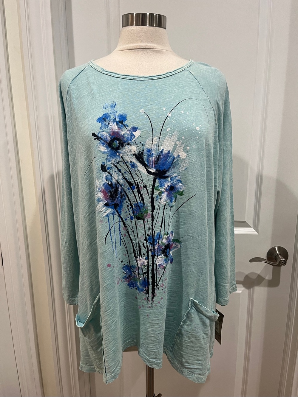 New! Jess & Jane Painter’s Bouquet Pocket Tunic Top 100% Cotton size XL